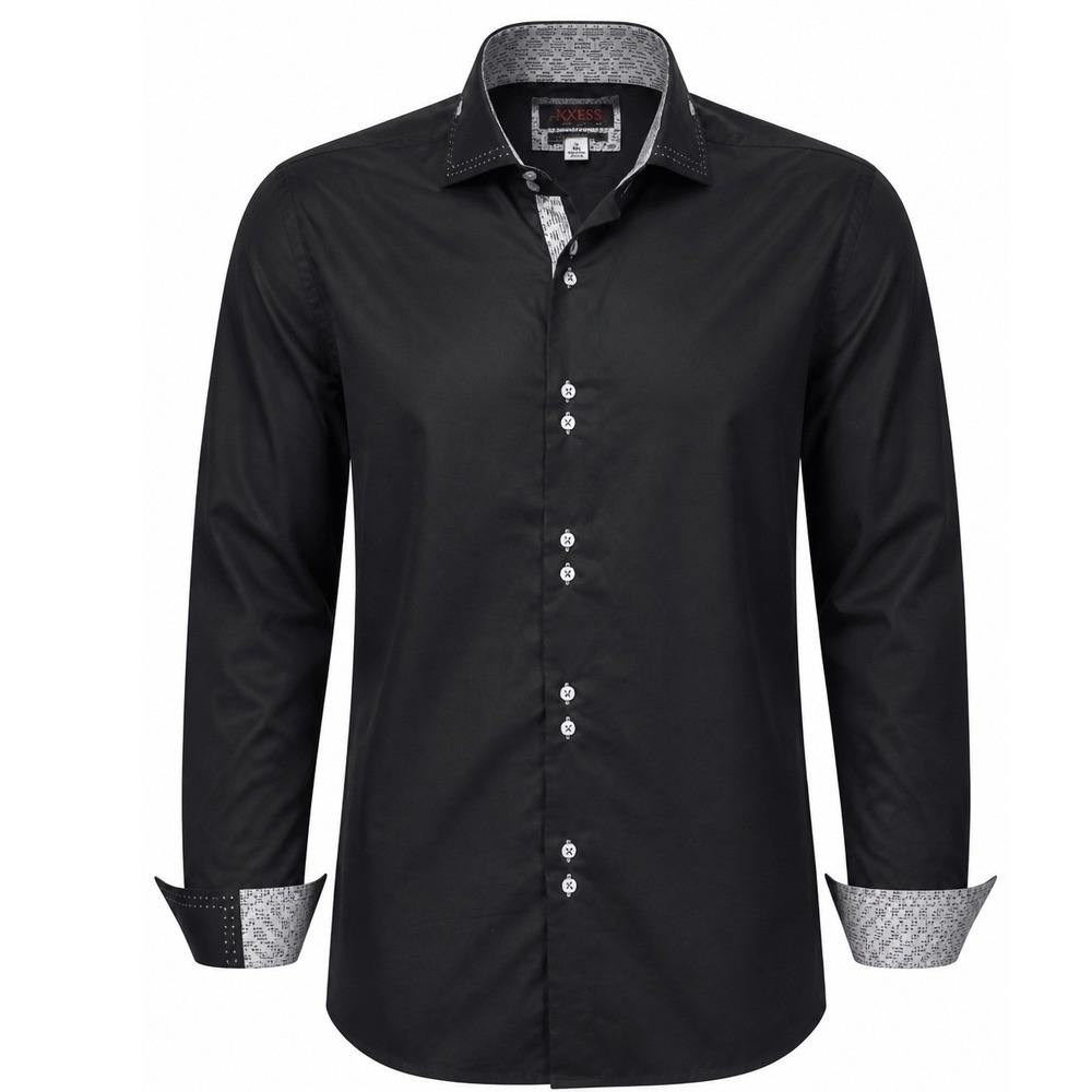 Axxess Mens Black Pure Cotton French Cuff Button Down Shirt XL Pick Stitch